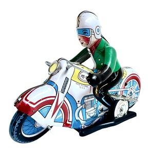 Vintage Tin Wind-Up Motorcycle Toy MS-702 w/ Rider Original‎ Box China 1970s